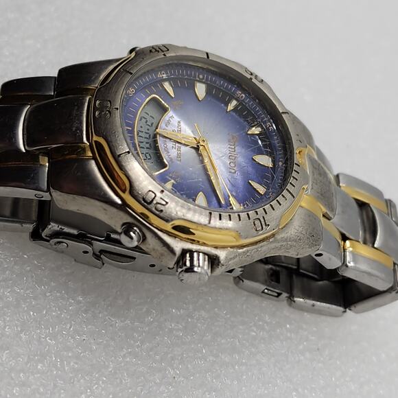 Armitron ANA DIGI Gold Silver Two Tone Alarm Blue Fume Chronograph Bezel Watch - Picture 5 of 7